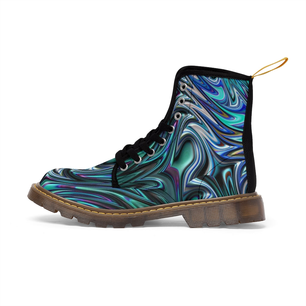 Blue Swirl Fractal Women's Canvas Boots