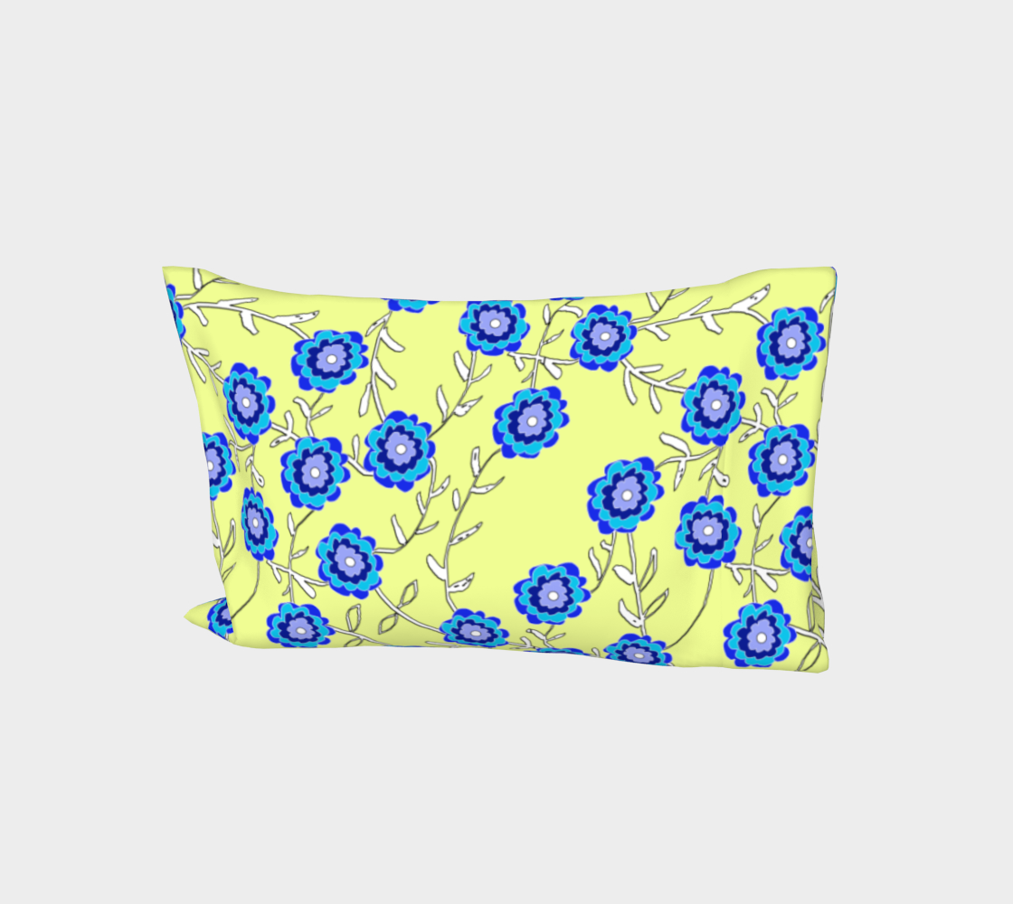 Blue Flowers On Yellow Bed Pillow Sleeve