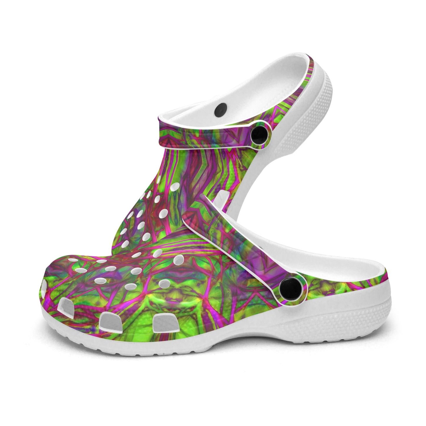 Green and Pink Kaleidoscope 413. All Over Printed Clogs