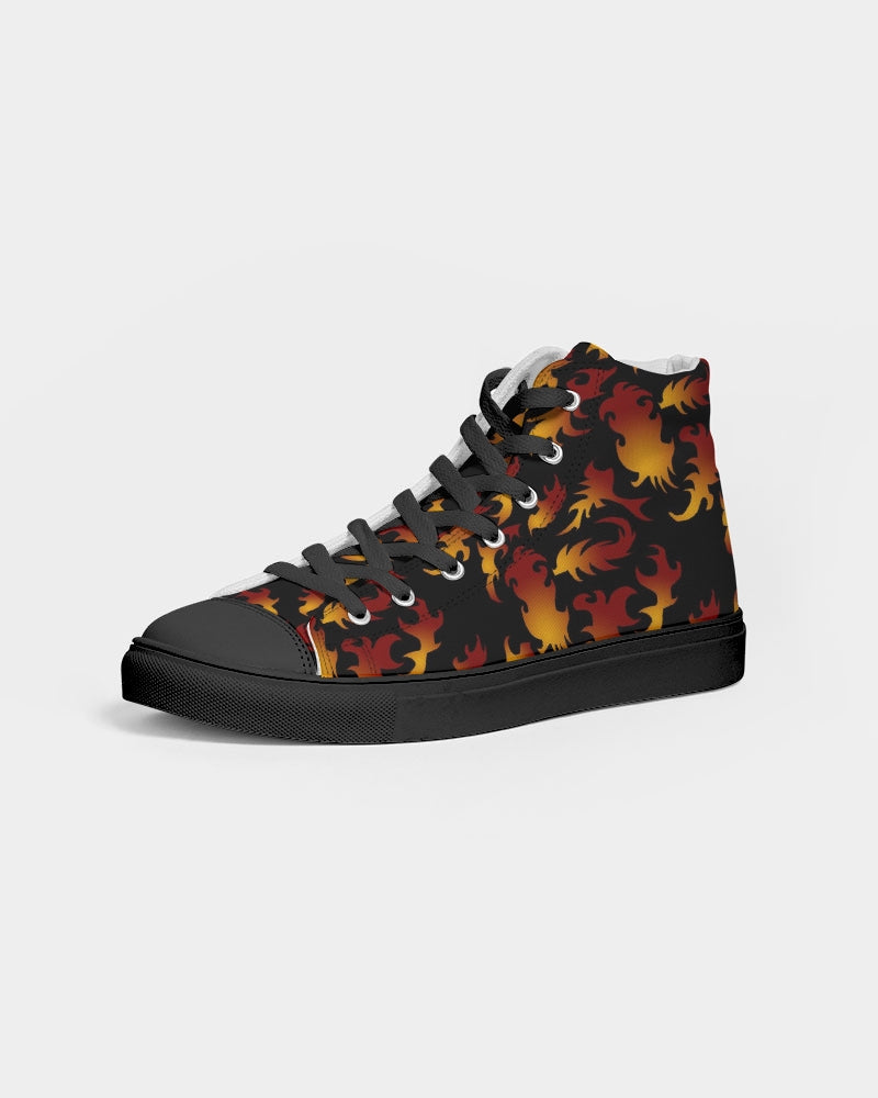 Abstract Flames Pattern  Men's Hightop Canvas Shoe - Black