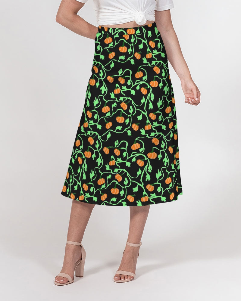 Pumpkin and Vines Patttern Women's A-Line Midi Skirt