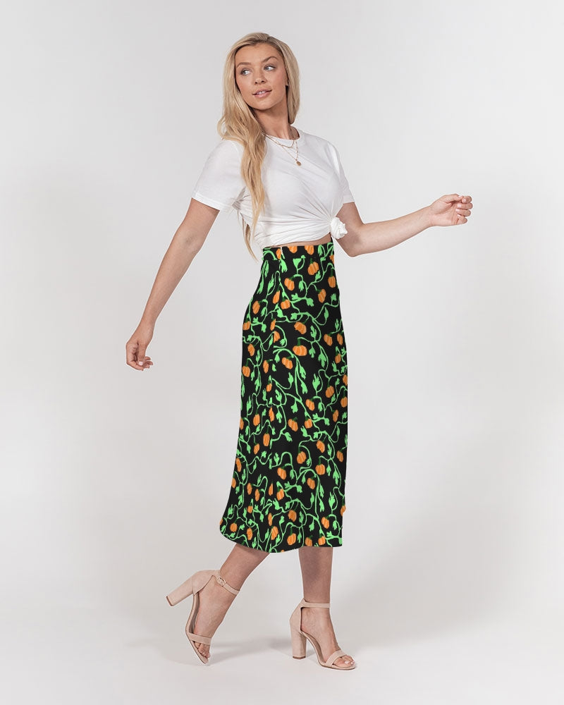 Pumpkin and Vines Patttern Women's A-Line Midi Skirt