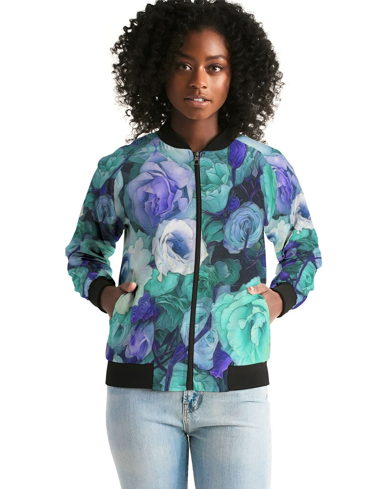 Aqua Flowers Women's Bomber Jacket