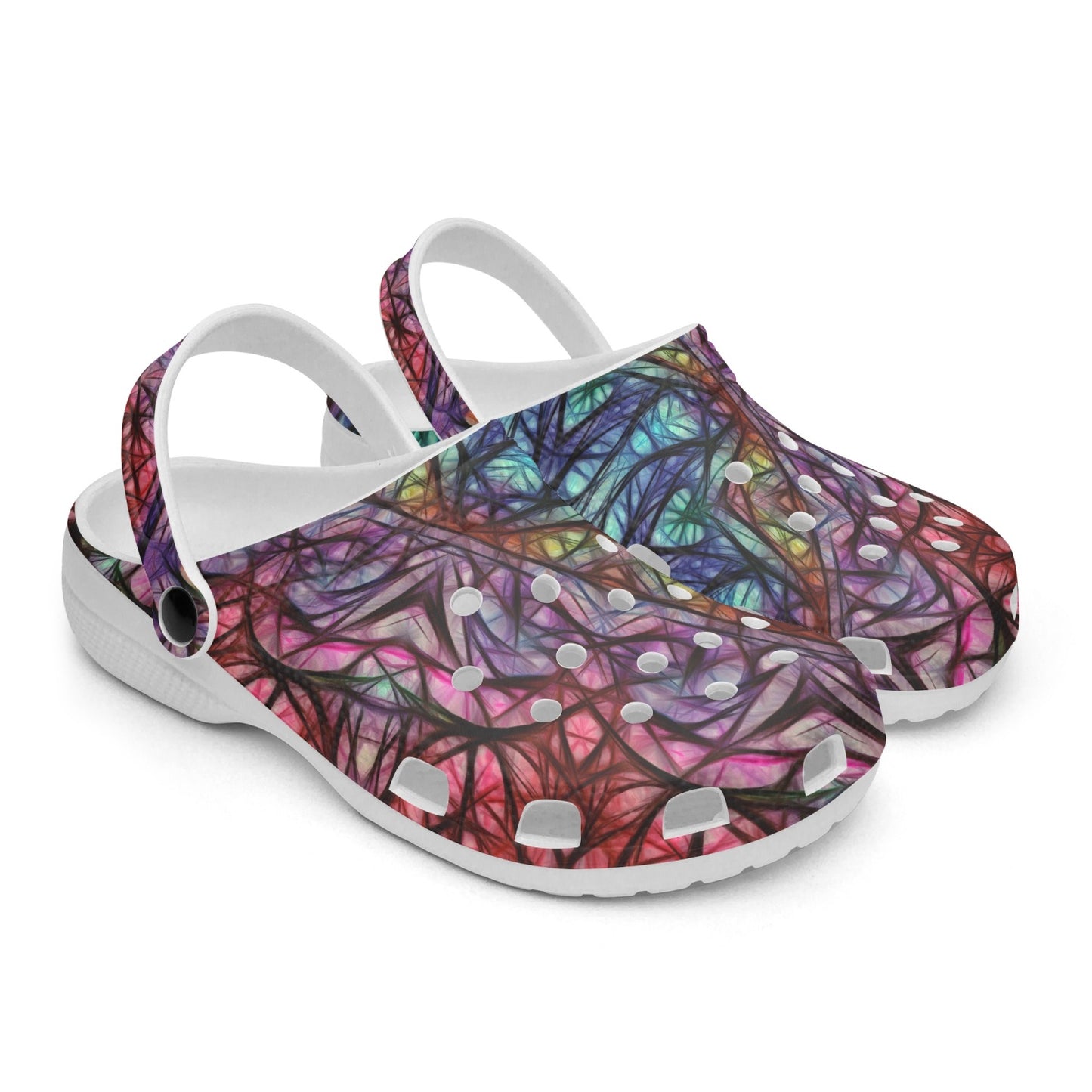 Red Blue Kaleidoscope 413. All Over Printed Clogs