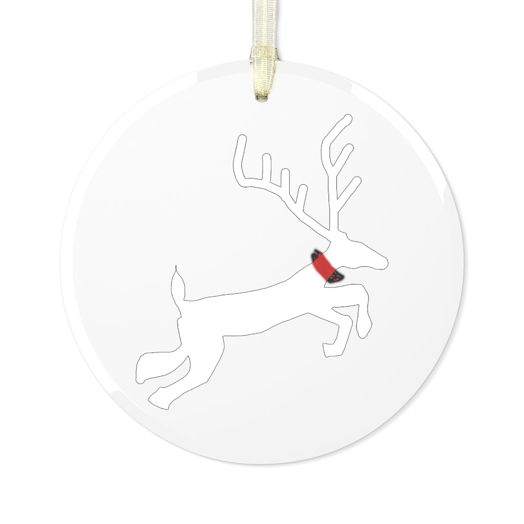 White Reindeer Glass Ornament