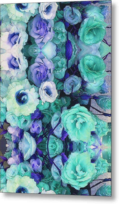 Aqua Flower Kaleidoscope - Metal Print