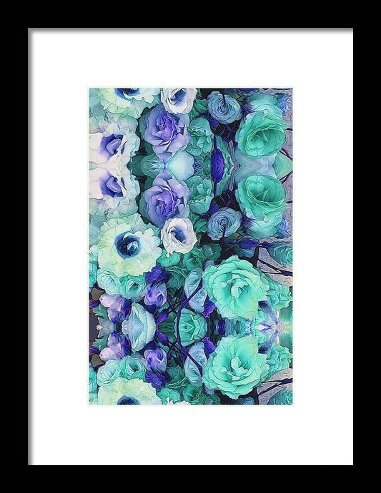 Aqua Flower Kaleidoscope - Framed Print