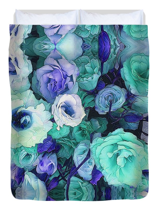 Aqua Flower Kaleidoscope - Duvet Cover