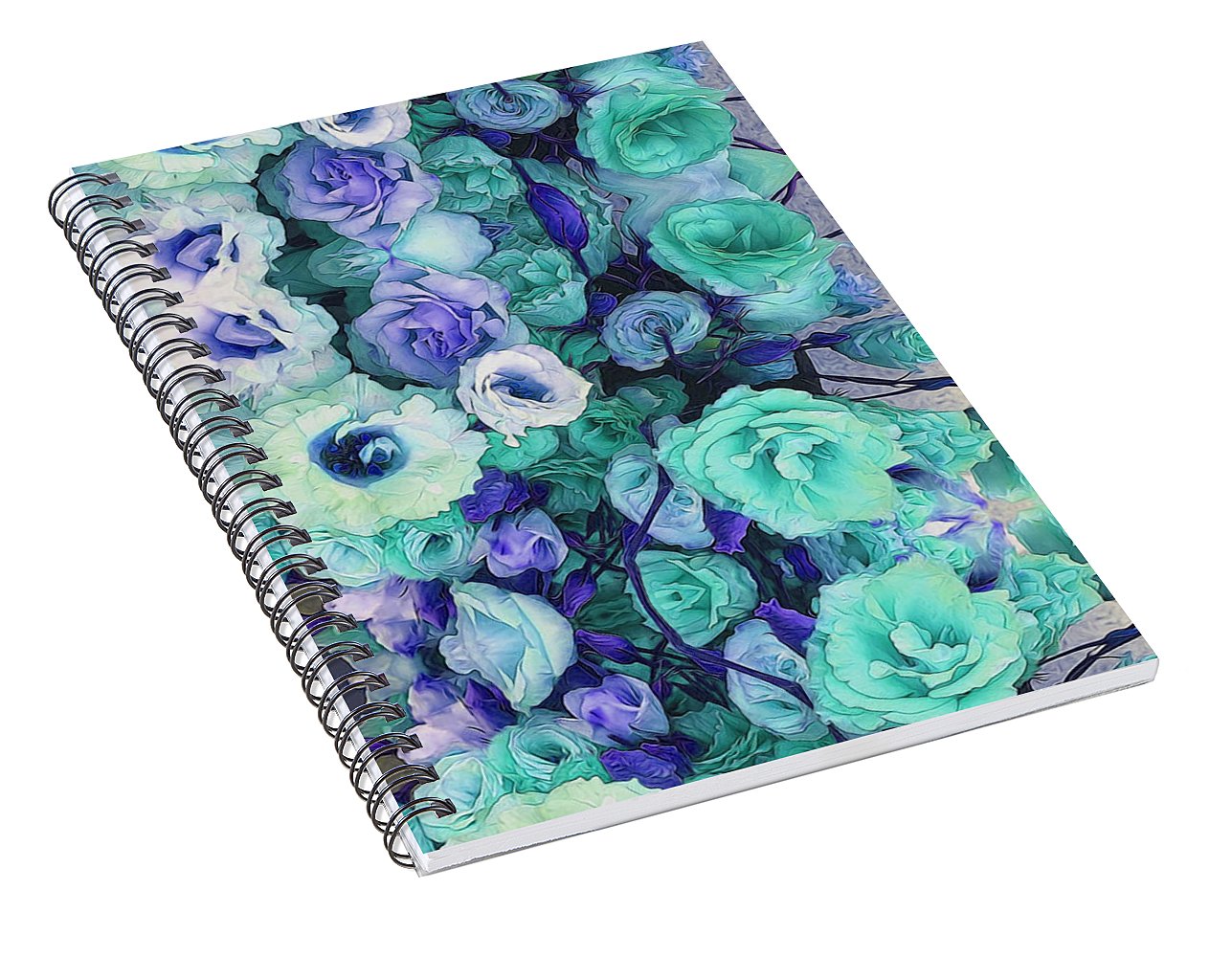 Aqua Flower Kaleidoscope - Spiral Notebook