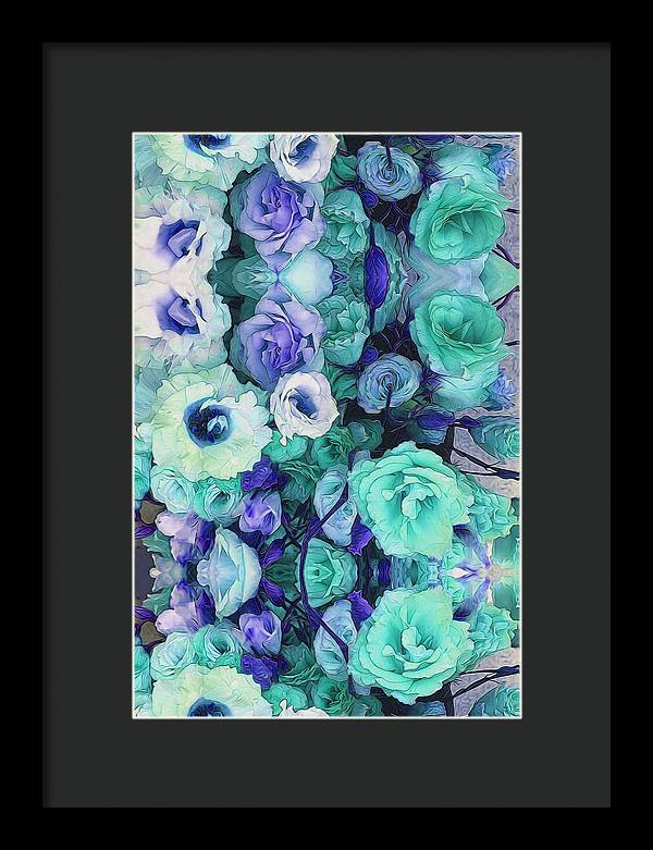 Aqua Flower Kaleidoscope - Framed Print
