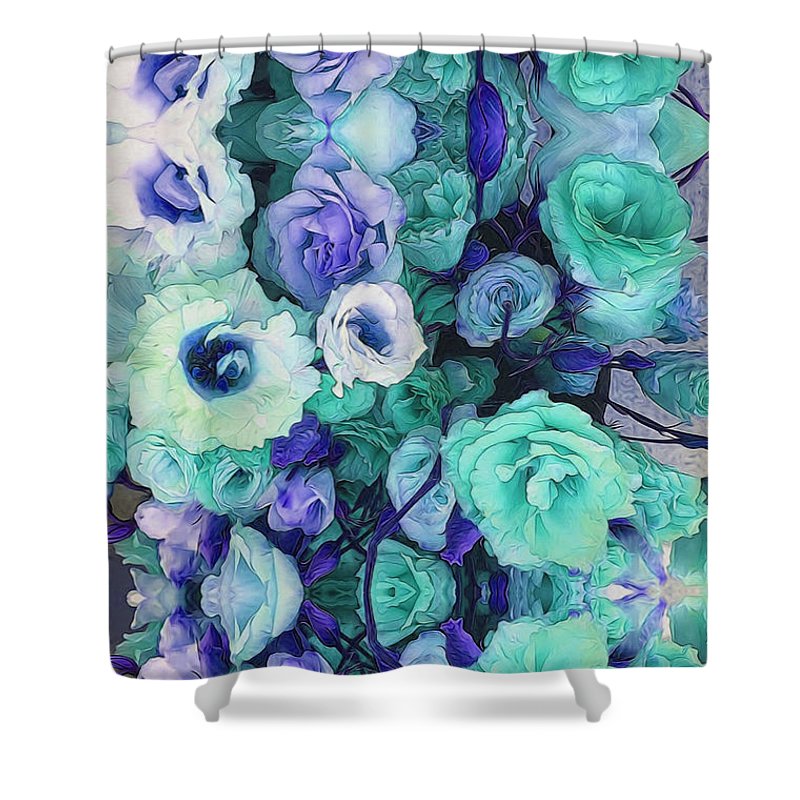 Aqua Flower Kaleidoscope - Shower Curtain