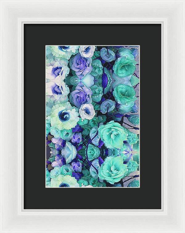 Aqua Flower Kaleidoscope - Framed Print