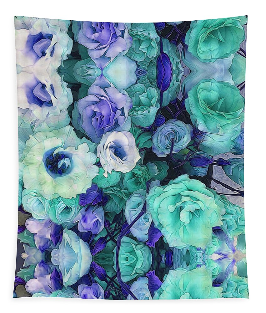 Aqua Flower Kaleidoscope - Tapestry