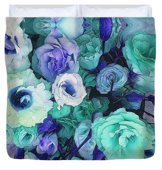 Aqua Flower Kaleidoscope - Duvet Cover