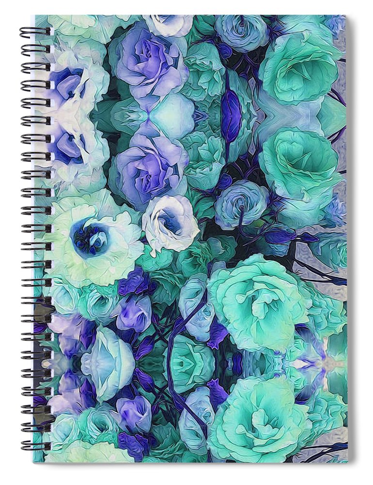 Aqua Flower Kaleidoscope - Spiral Notebook