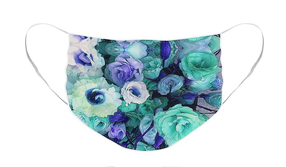 Aqua Flowers Kaleidoscope - Face Mask