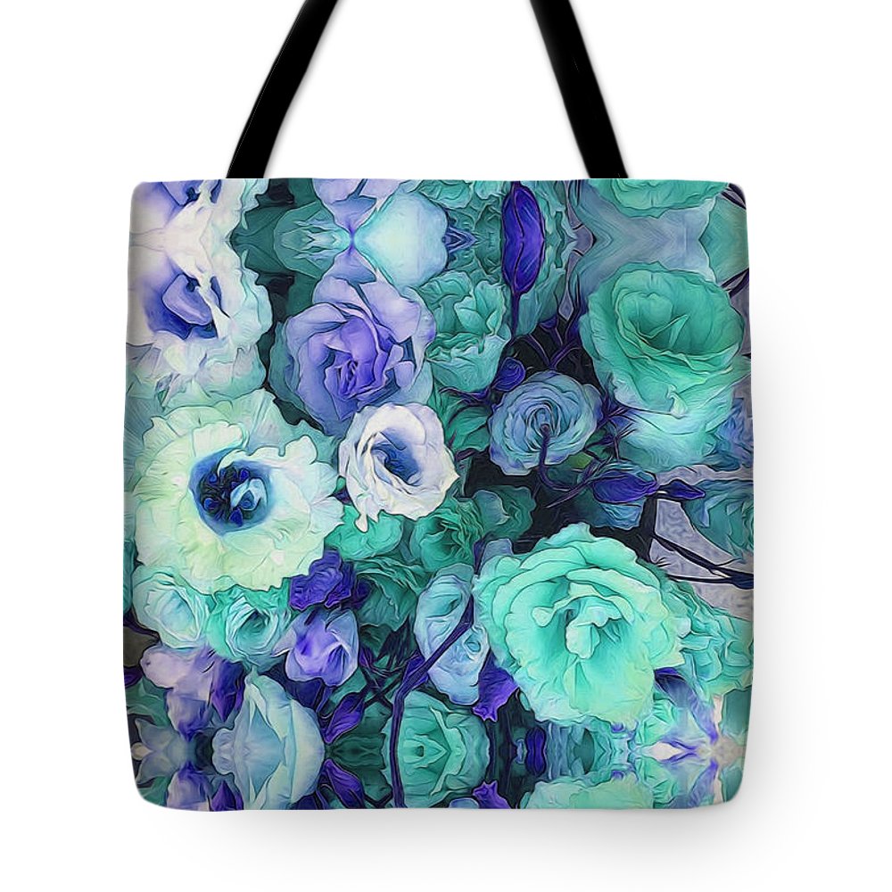 Aqua Flowers Kaleidoscope - Tote Bag