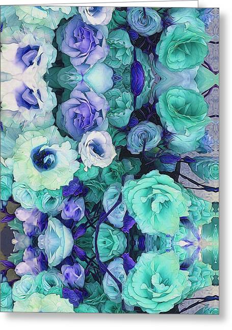 Aqua Flowers Kaleidoscope - Greeting Card
