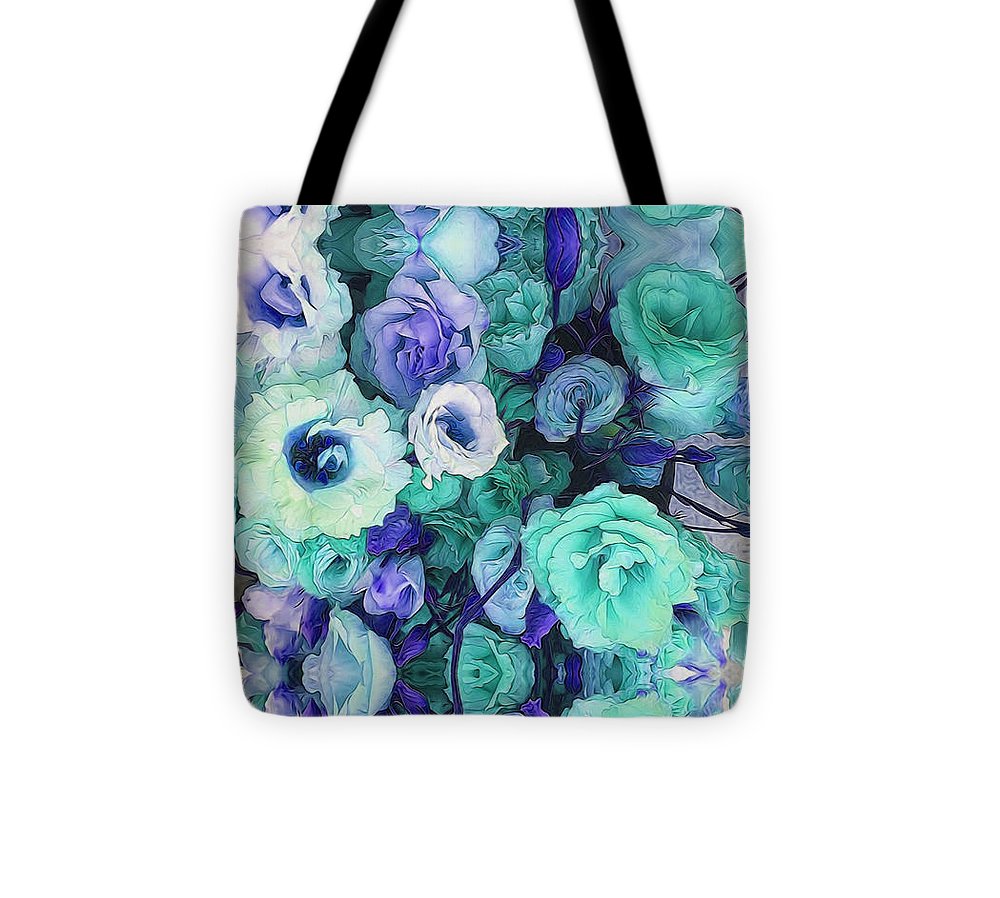 Aqua Flowers Kaleidoscope - Tote Bag