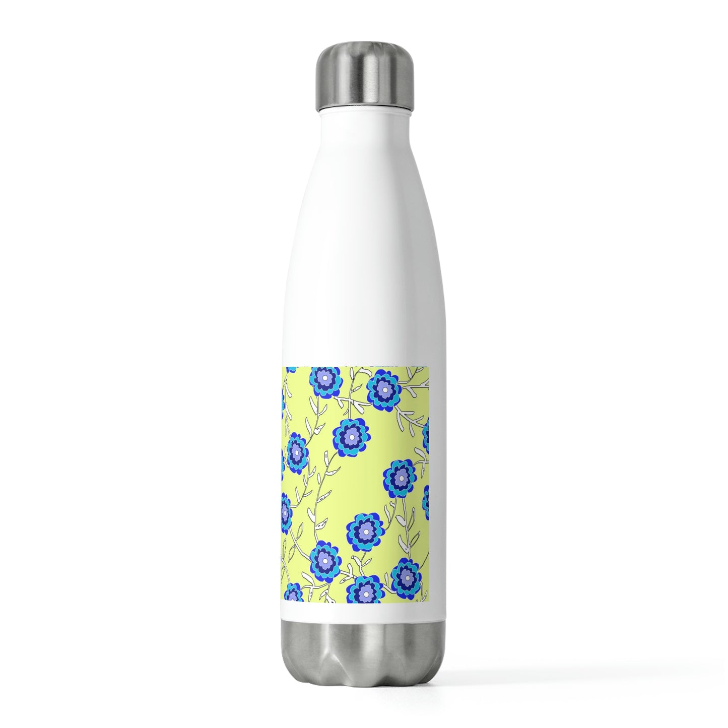 Blue Flowers On Yellow 20oz Insulated Bottle