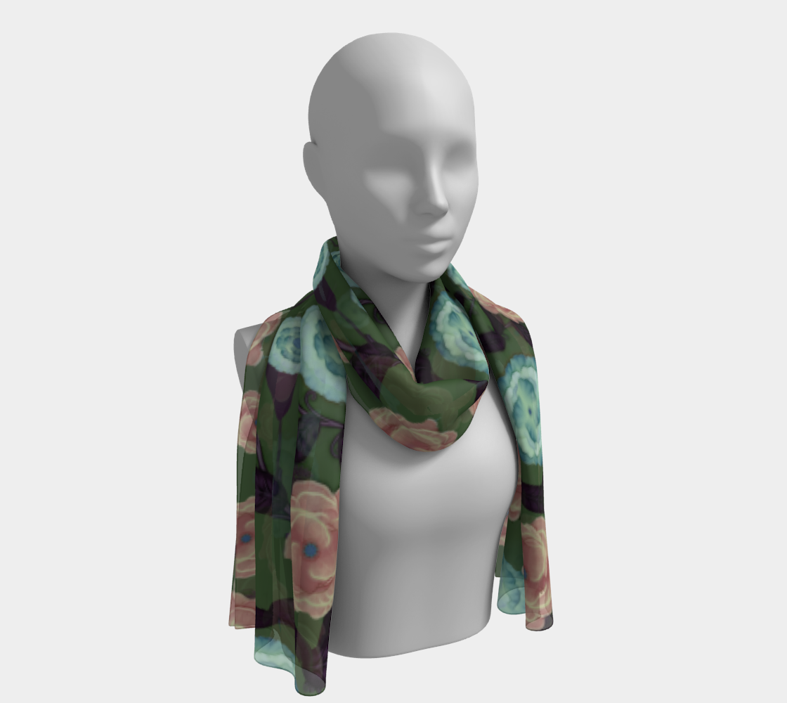 Earthy Peach and Turquoise Flower Pattern Long Scarf