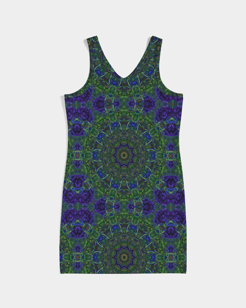 blue Green Ribbon Kaleidoscope Women's Rib Knit V Neck Mini Dress