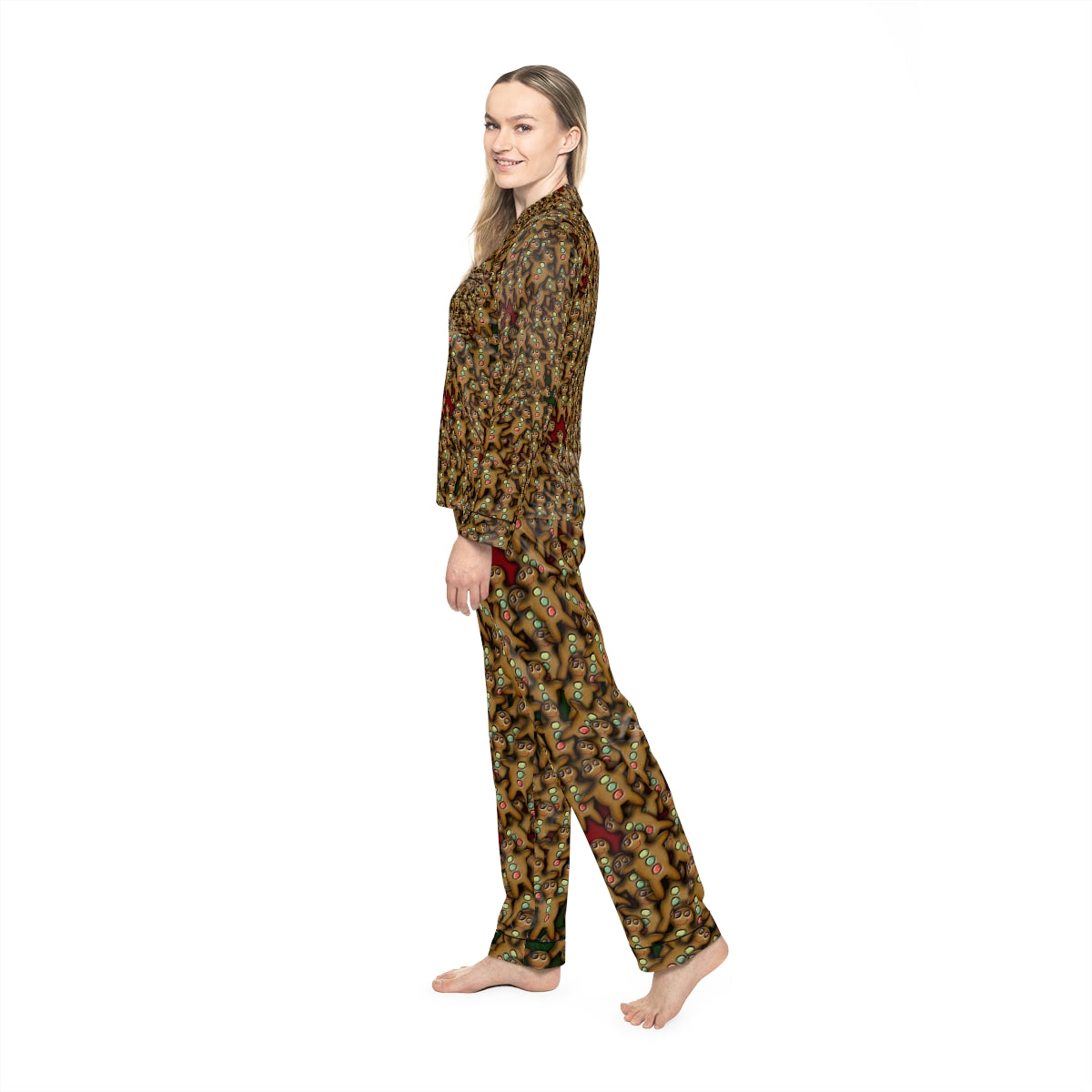 Gingerbread Cookie Pattern Women's Satin Pajamas (AOP)