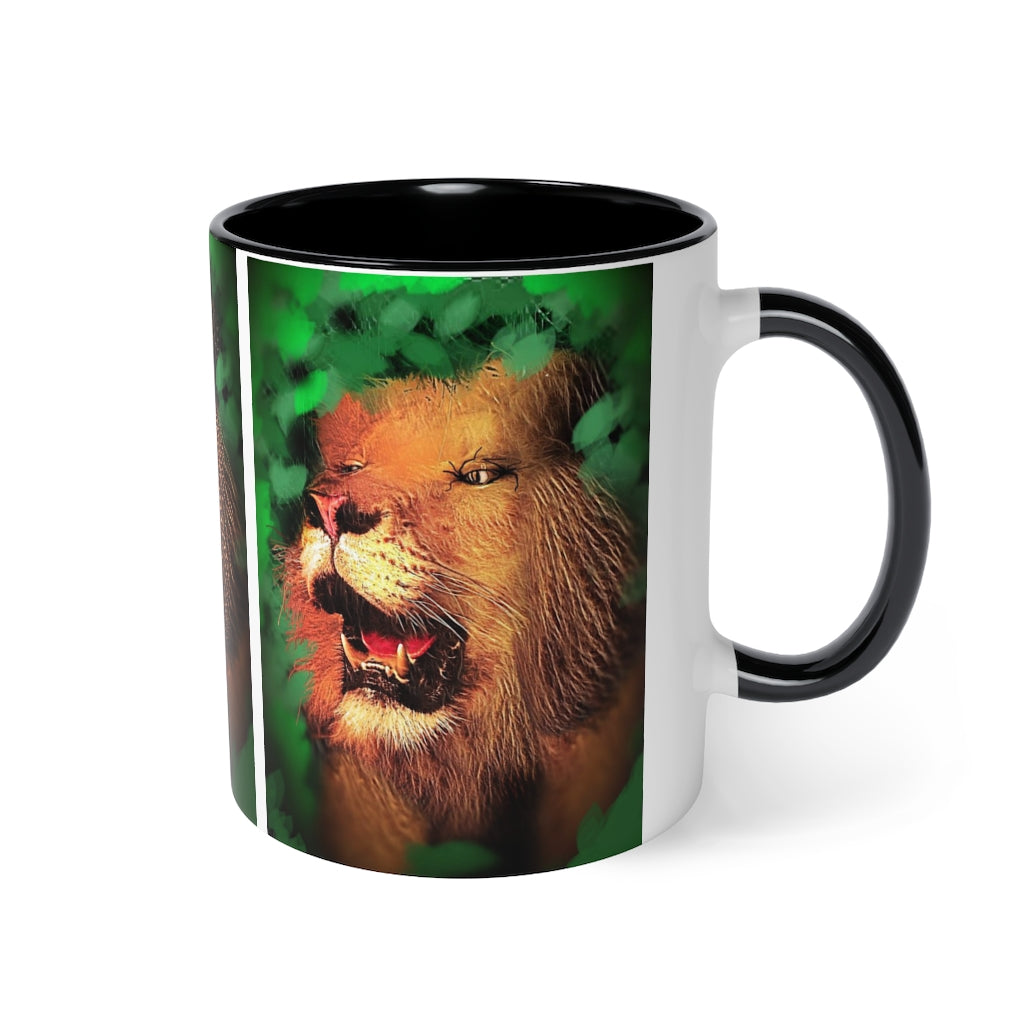 Lion In The Woods Black Accent Mug