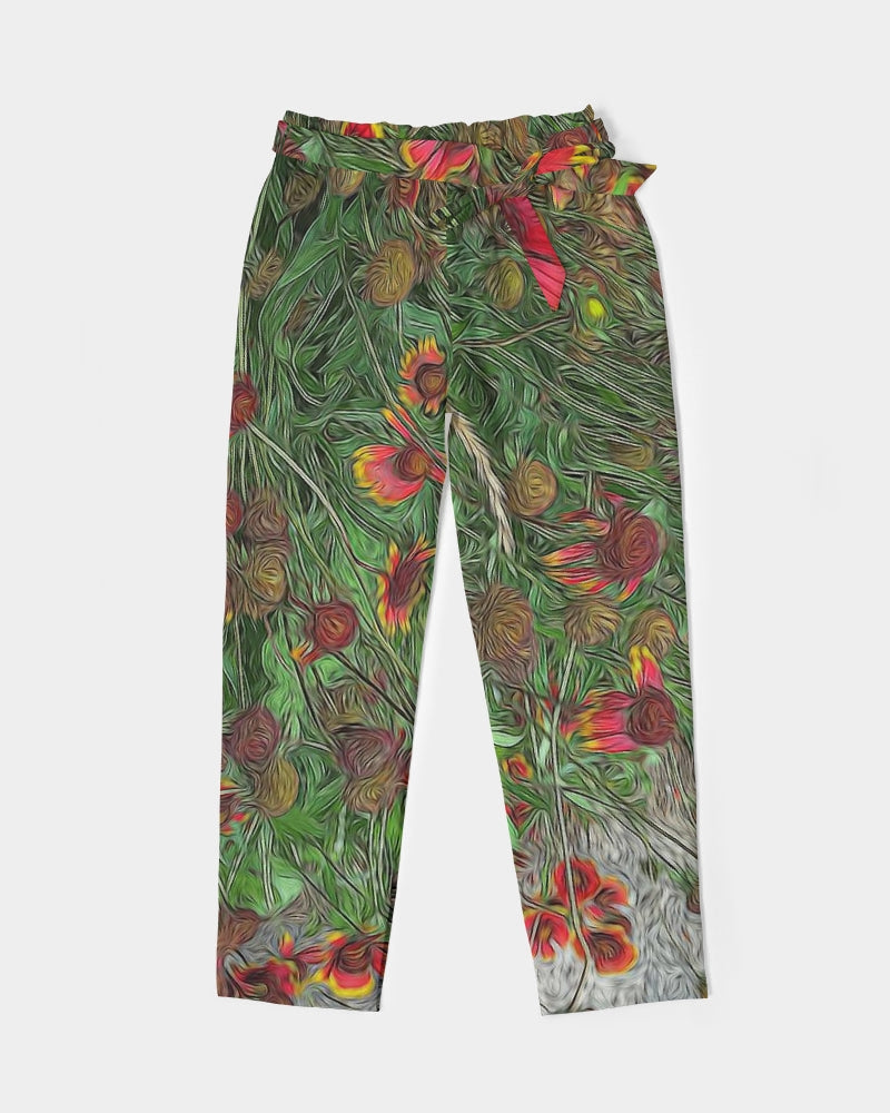Orange Flower Garden Women's Belted Tapered Pants