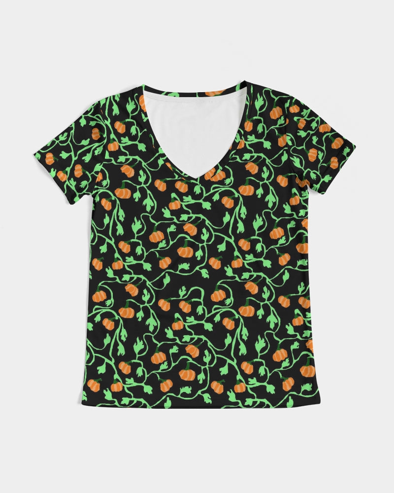 Pumpkin and Vines Patttern Women's V-Neck Tee