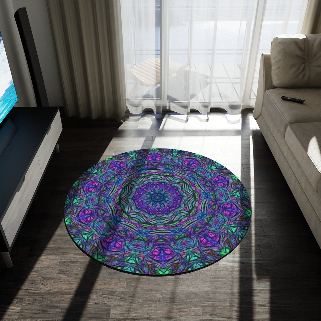 blue Green Purple Kaleidoscope Round Rug