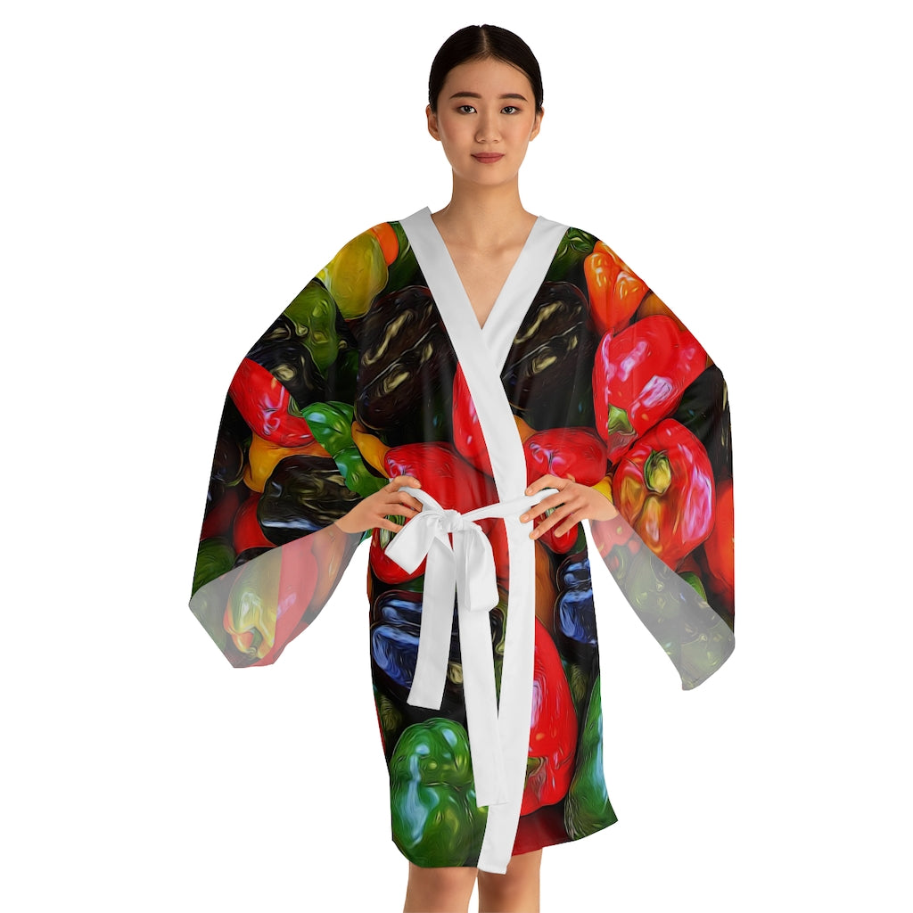 Colorful Bell Peppers Long Sleeve Kimono Robe