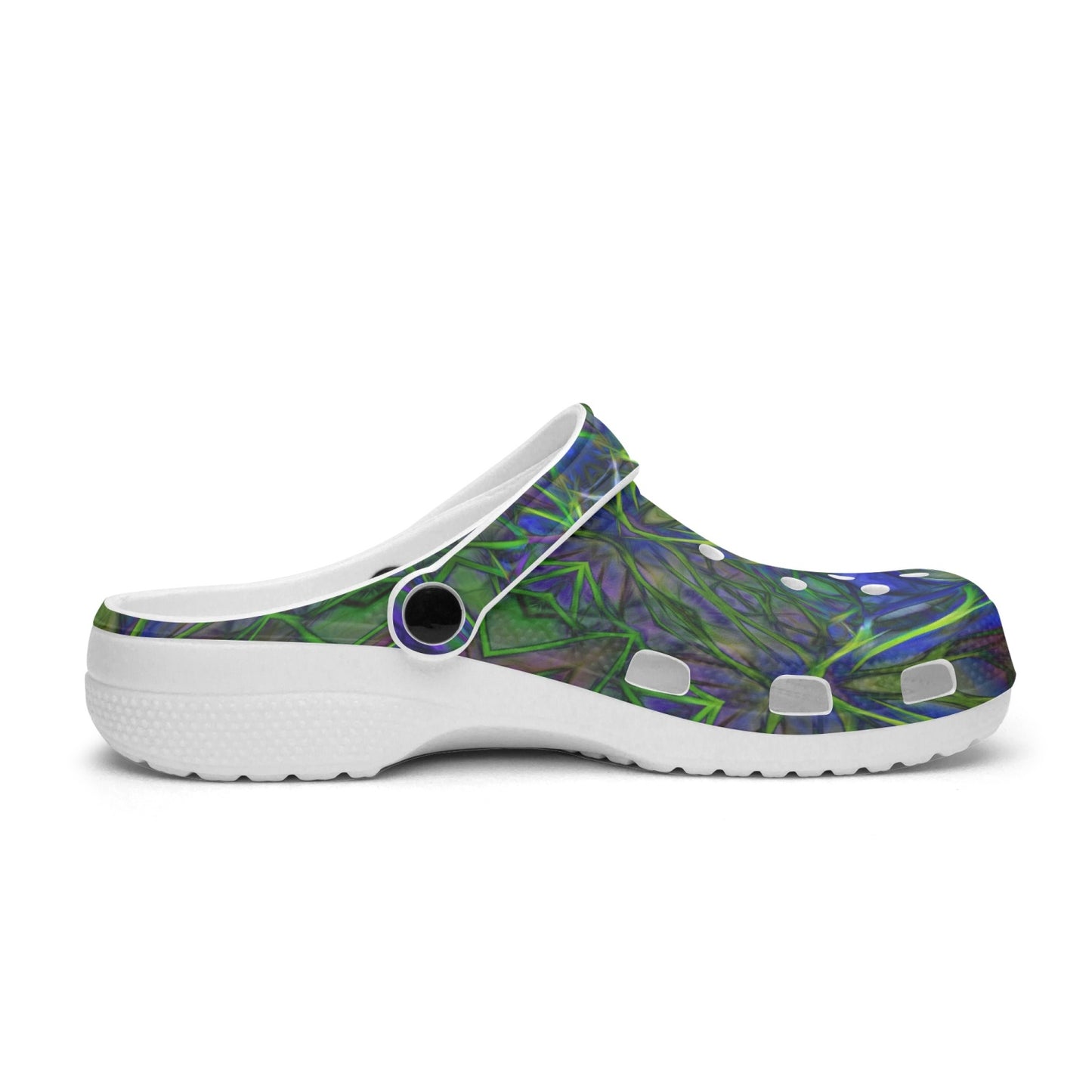 Blue Green Ribbon Kaleidoscope 413. All Over Printed Clogs