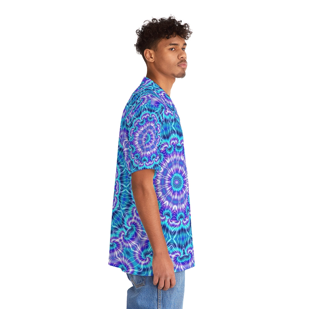 Blue and Purple Tie Dye Kaleidoscope Men's Hawaiian Shirt (AOP)