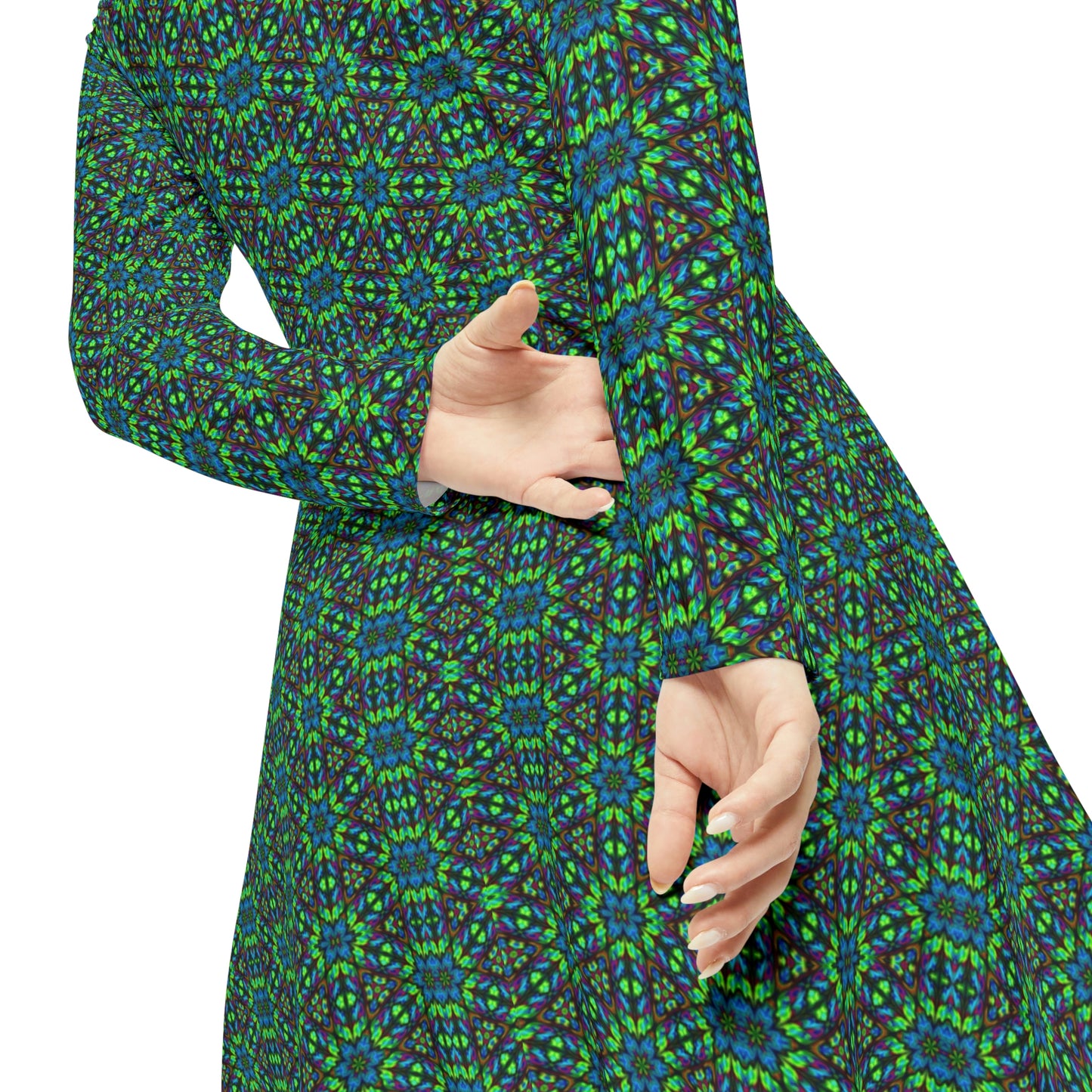 Blue Green Kaleidoscope Women's Long Sleeve Dance Dress