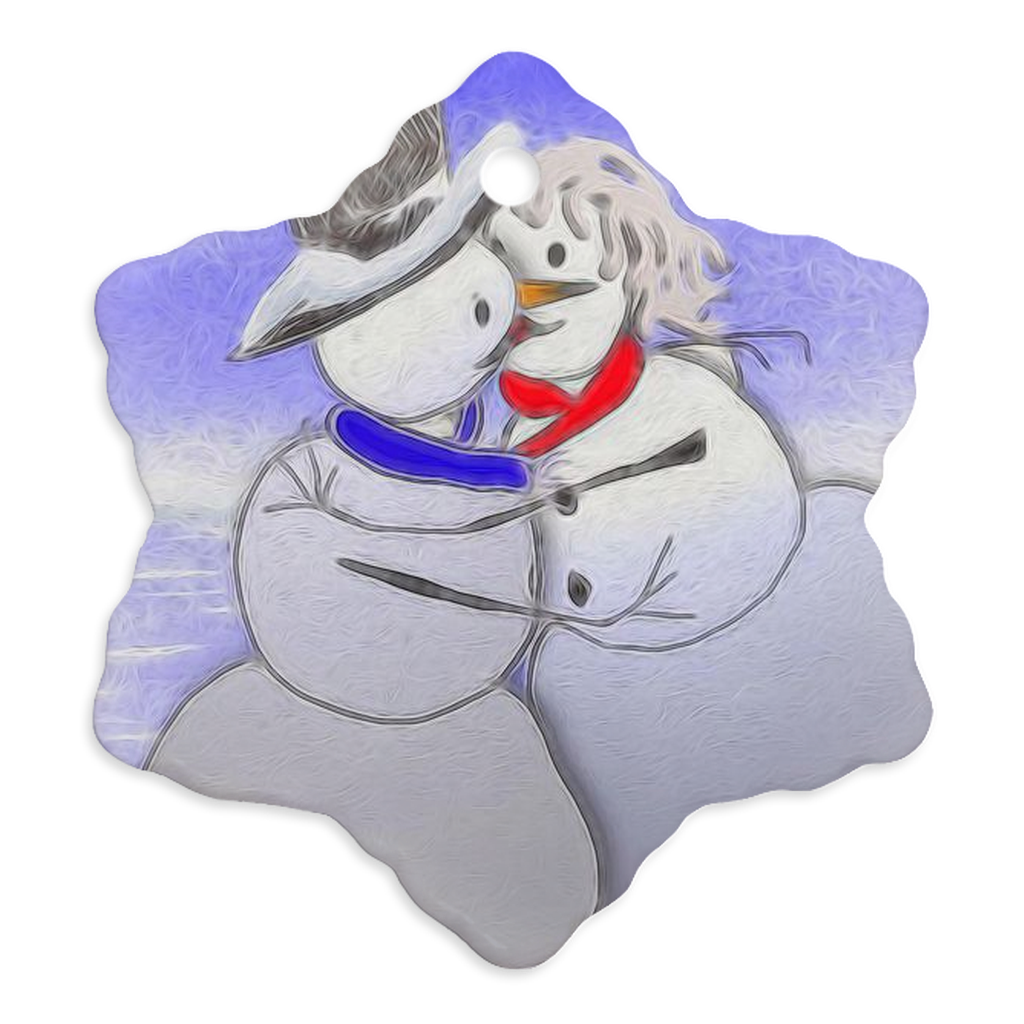 Kissing Snowman Porcelain Ornaments