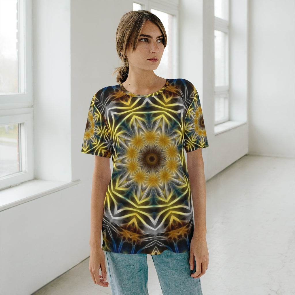 Yellow and Blue Kaleidoscope Unisex AOP Cut & Sew T-Shirt