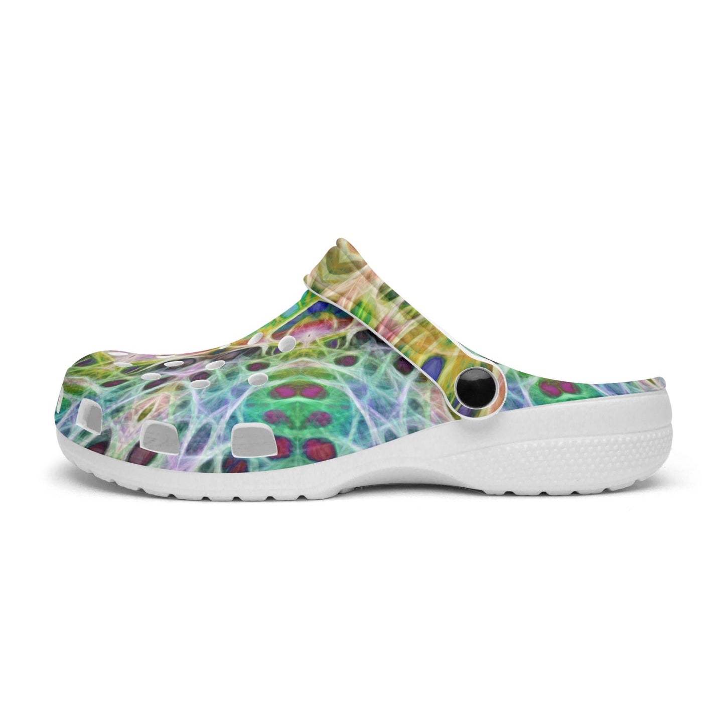 Green Yellow Pink Kaleidoscope 413. All Over Printed Clogs