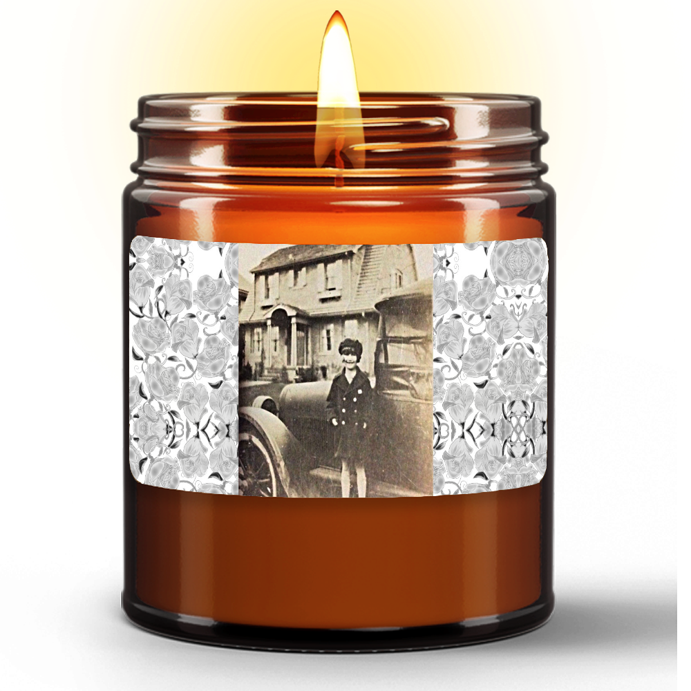 1920s Little Girl With Car Natural Wax Candle in Amber Jar (9oz)
