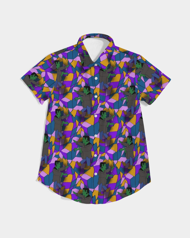 Frankenstein Pattern Women's Short Sleeve Button Up