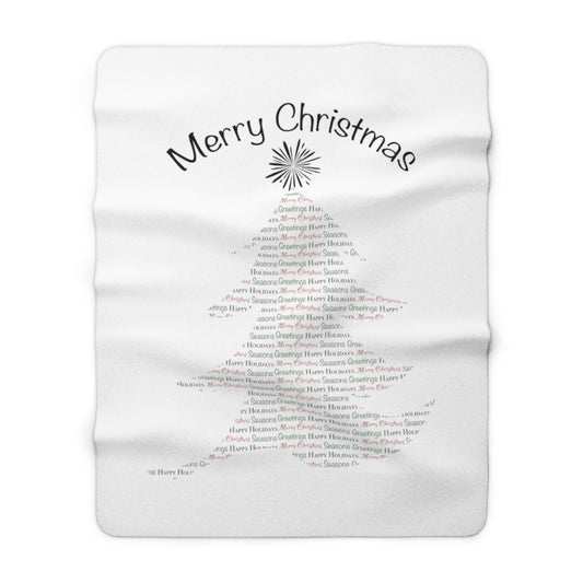 Merry Christmas Tree Text Art Sherpa Fleece Blanket