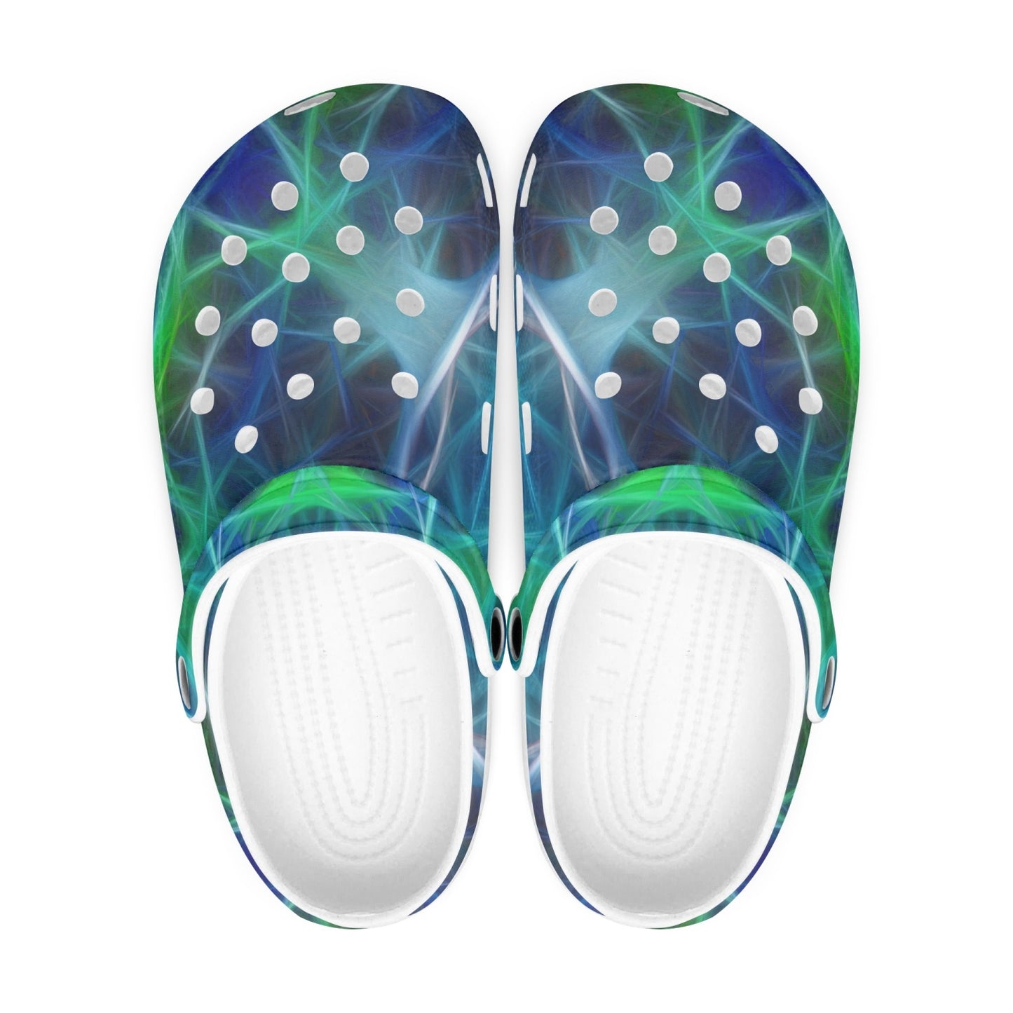 Green Blue Kaleidoscope 413. All Over Printed Clogs