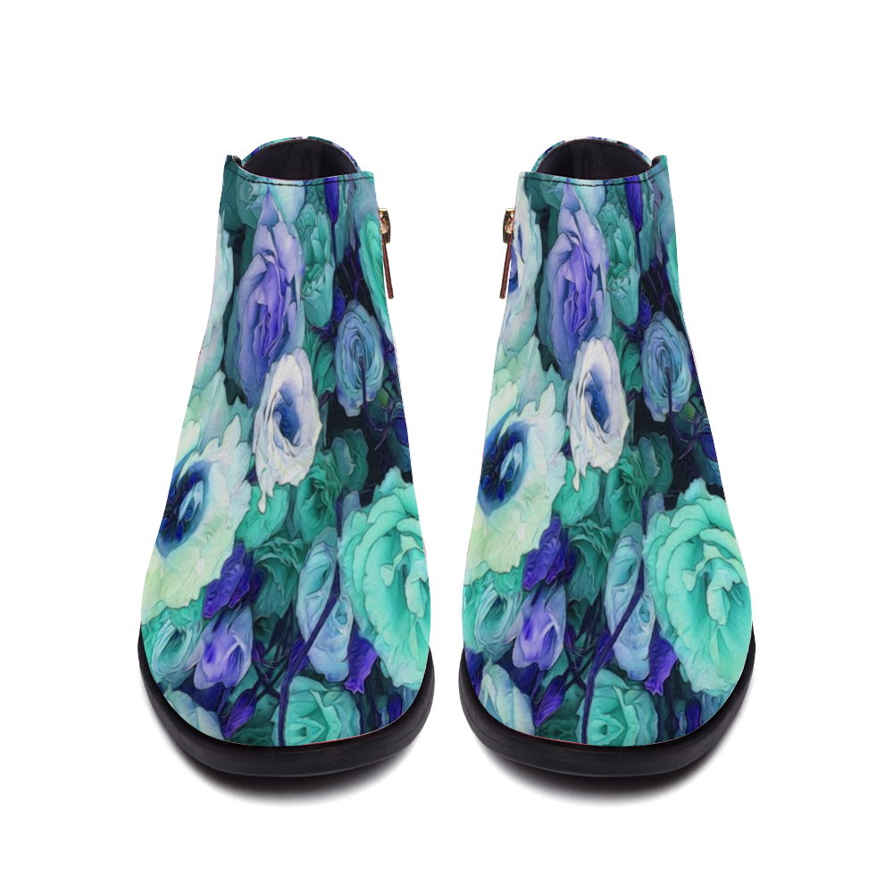 Aqua Flower Kaleidoscope Custom Round Toe Boots Fashion Unisex All Over Print Shoes