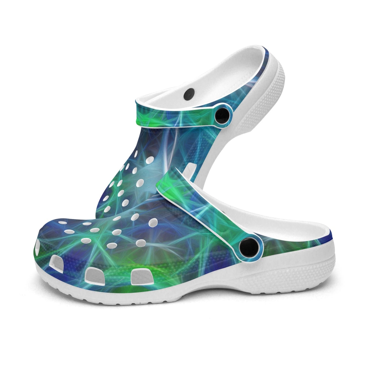 Green Blue Kaleidoscope 413. All Over Printed Clogs