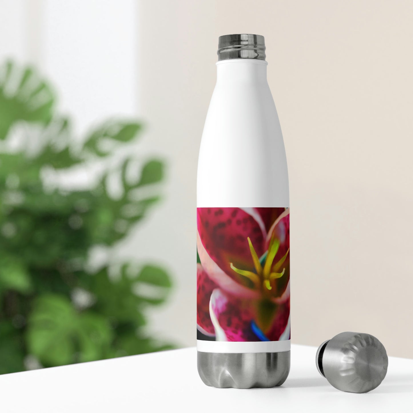 Blue Petals On a Pink and White Lily 20oz Insulated Bottle