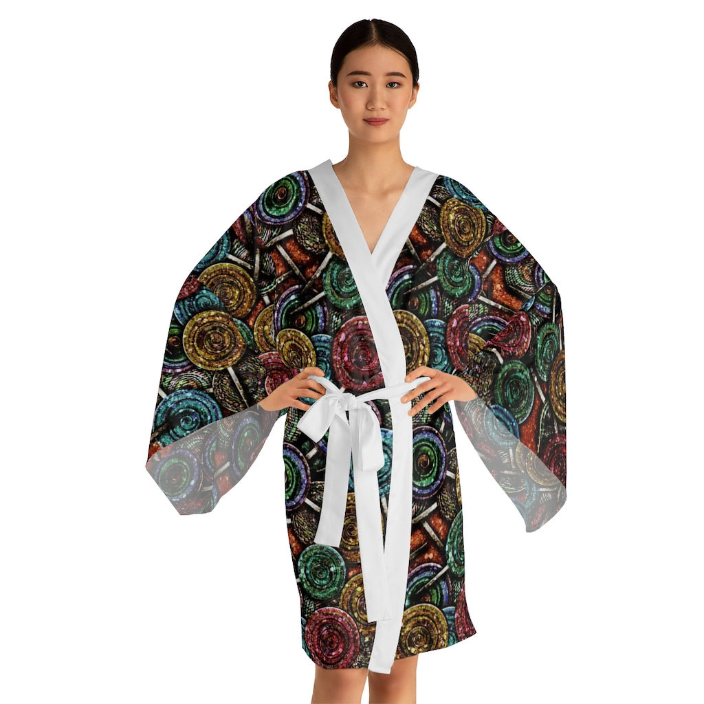 Glitter Lollipop Pattern Long Sleeve Kimono Robe