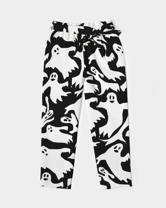 Ghosts Pattern Women's Belted Tapered Pants