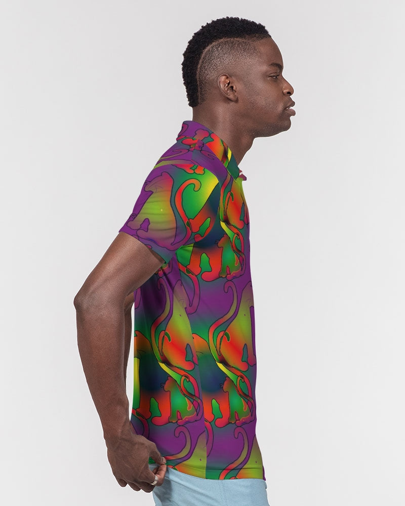 Abstract Rainbow Cats Pattern Men's Slim Fit Short Sleeve Polo