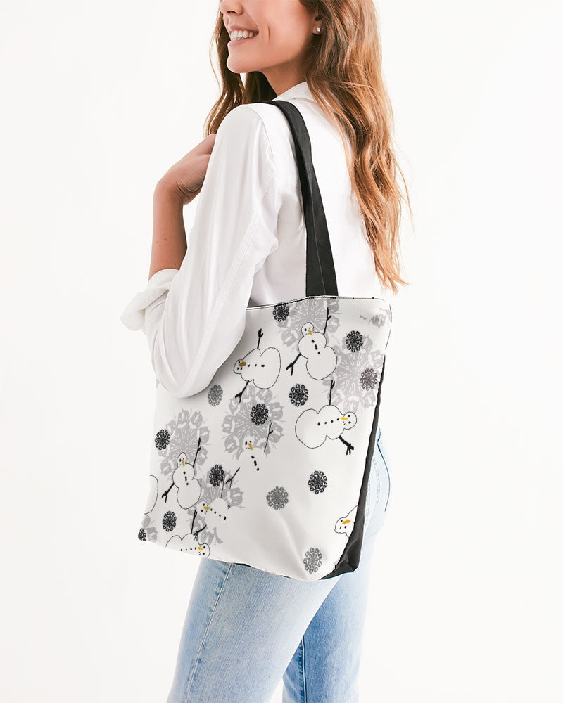 Snowman Pattern Canvas Zip Tote