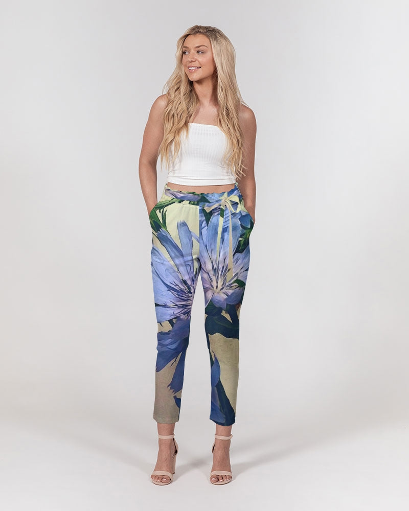 Blue Wildflowers Women's Belted Tapered Pants